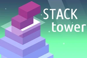 Blocuri colorate suprapuse, cu textul STACK tower pe un fundal verde gradient