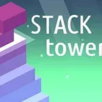Blocuri colorate suprapuse, cu textul STACK tower pe un fundal verde gradient
