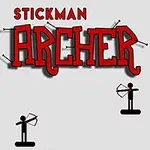 Siluetă de stickman cu arc și săgeată pe un fundal gri, cu textul Stickman Archer deasupra