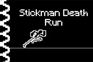 Fundal negru cu text alb care afișează cuvintele Stickman Death Run și o ilustrație de topor simplificat