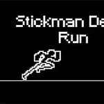 Fundal negru cu text alb care afișează cuvintele Stickman Death Run și o ilustrație de topor simplificat