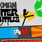 Ilustrație cu un stickman care execută o lovitură de picior, însoțit de texte stilizate și iconițe precum pumni și o inimă