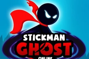 Siluetă stilizată de stickman cu o pelerină roșie și ochi strălucitori pe un fundal albastru