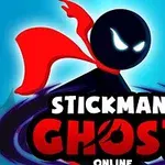 Siluetă stilizată de stickman cu o pelerină roșie și ochi strălucitori pe un fundal albastru