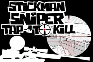 Text al stilizat cu un titlu mare și imaginea unui siluetă de stickman ținând o pușcă de lunetist, cu o țintă focalizată în partea dreaptă