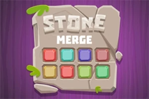 Piatra decorativă cu inscripția STONE MERGE și un model de grilaj de cărămizi colorate pe un fundal mov