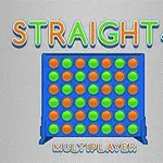 Joc cu discuri portocalii și verzi într-un suport albastru, cu textul STRAIGHT 4 MULTIPLAYER deasupra și dedesubt