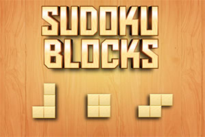 Textul Sudoku Blocks este afișat deasupra unor piese de puzzle formate din blocuri pe un fundal de lemn