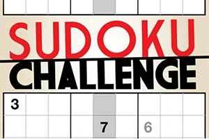 Textul SUDOKU CHALLENGE scris cu litere mari peste un grid de Sudoku parțial completat
