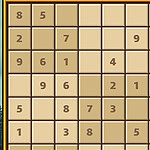Imaginea arată o grilă de puzzle cu numere între 1 și 9 dispuse în celule maro