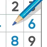 Un creion albastru este așezat pe o grilă cu numere, incluzând cifrele 1, 2, 3, 4, 6, 7, 8 și 9