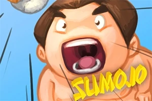 Un personaj caricaturizat de sumo cu gura deschisă și un text galben Sumo