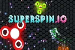 Spinner-uri colorate pe un fundal hexagonal întunecat, cu textul SUPERSPIN