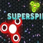 Spinner-uri colorate pe un fundal hexagonal întunecat, cu textul SUPERSPIN