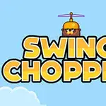 Un personaj animat cu o elice pe cap este plasat deasupra textului SWING CHOPPER pe un fundal albastru cu nori