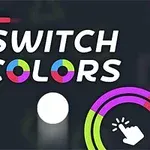 Text Switch Colors pe un fundal întunecat, cu elemente grafice colorate în colțurile imaginii