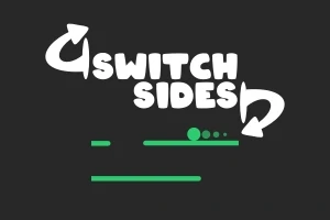 Textul Switch Sides alb pe un fundal negru, cu săgeți curbe și linii verzi sub text
