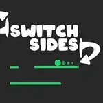 Textul Switch Sides alb pe un fundal negru, cu săgeți curbe și linii verzi sub text