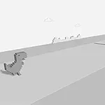 Dinozaur pixelat și cactusuri pe un fundal monocromat, cu nori în depărtare