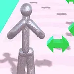 Figurină metalică pe un drum roz cu săgeți verzi orientate lateral