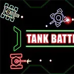 Tancuri colorate desenate schematic pe un fundal negru cu textul Tank Battle 