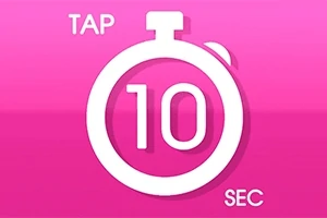 Cronometru alb pe un fundal roz cu textul TAP 10 SEC