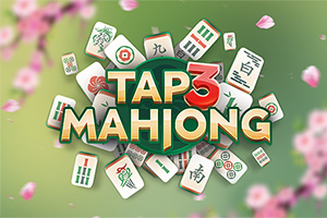 Piese de mahjong și text pe un fundal verde cu flori roz