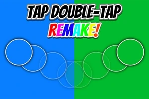Fundal împărțit pe jumătate albastru și jumătate verde cu cercuri și text Tap Double-Tap Remake!