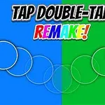 Fundal împărțit pe jumătate albastru și jumătate verde cu cercuri și text Tap Double-Tap Remake!