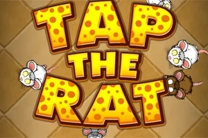 Text mare și colorat TAP THE RAT pe un fundal cu șoareci desenați