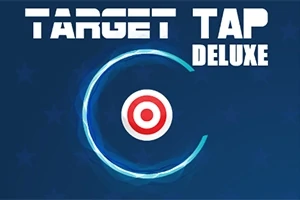 Text alb Target Tap Deluxe pe un fundal albastru închis, cu un cerc alb și roșu în centrul imaginii
