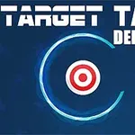 Text alb Target Tap Deluxe pe un fundal albastru închis, cu un cerc alb și roșu în centrul imaginii
