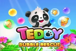Urs panda vesel și bile colorate cu jucării ursuleț pe cer senin, înconjurat de plante și flori tropicale