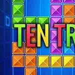 Text colorat TEN TRIX suprapus peste blocuri multicolore aranjate pe un fundal albastru