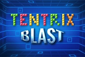 Text colorat Tentrix Blast pe un fundal albastru cu un design futurist