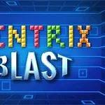 Text colorat Tentrix Blast pe un fundal albastru cu un design futurist