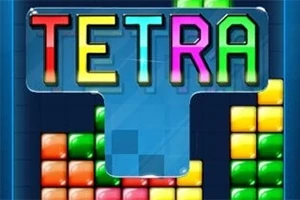 Blocuri colorate în albastru, galben, verde și roșu aranjate sub un titlu multicolor TETRA