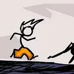 The Fancy Pants Adventure: World 1 Un personaj schițat aleargă de un monstru desenat simplu, având un fundal minimalist