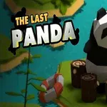 Panda stilizat stând pe un mic grup de bușteni pe o insulă plutitoare, lângă o colac de salvare