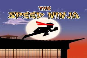 Siluetă de ninja alergând pe acoperiș, cu o lună plină pe fundal și textul The Speed Ninja deasupra