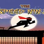Siluetă de ninja alergând pe acoperiș, cu o lună plină pe fundal și textul The Speed Ninja deasupra