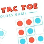 Textul Tic Tac Toe Colors Game este scris deasupra unui grid cu cercuri roșii și albastre