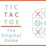 Textul TIC TAC TOE The Original Game în stânga și o diagramă a unui joc într-o grilă de 3x3 cu simboluri X și O în dreapta