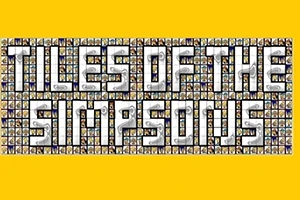 Textul TILES OF THE SIMPSONS format din mici imagini pe un fundal galben