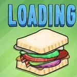 Textul LOADING deasupra unui sandviș colorat pe un fundal verde