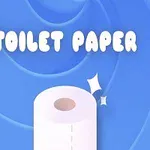 Rola de hârtie igienică pe un fundal albastru cu text stilizat TOILET PAPER