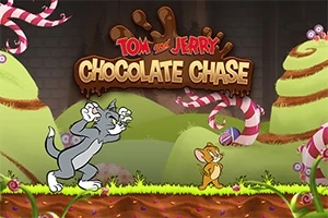 Tom and Jerry: Chocolate Chase O pisică și un șoarece într-un peisaj de poveste cu bomboane și ciocolată, alergând unul după celălalt