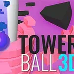O bilă violet lovește o structură spiralată roz pe un fundal mov, cu text „Tower Ball 3D” suprapus
