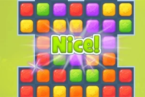 Blocuri colorate aranjate pe un fundal verde cu textul Nice!