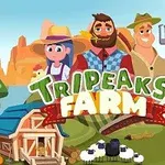 Trei fermieri desenați animat în fața unei ferme, însoțiți de logo-ul Tripeaks Farm și diverse elemente agricole, precum oi, o casă, o cutie poștală și un rât